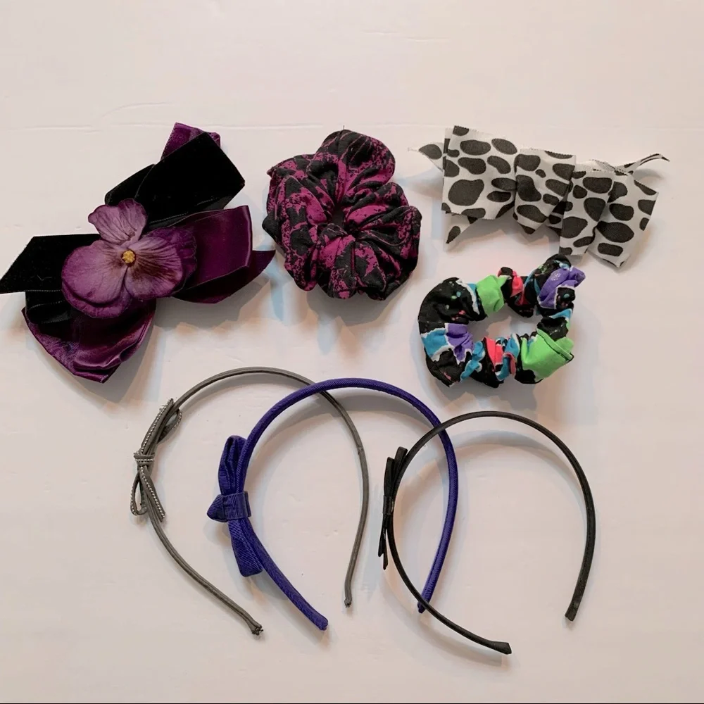 10 girls hair accessories bows, headbands scrunchies ponytail holders